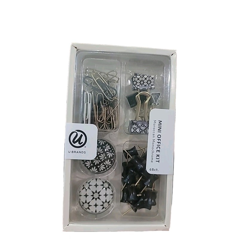 Mini Office Kit Moroccan Monochrome 2 Magnets 6 Binder Clips 18 Push Pin 42 Clip gallery