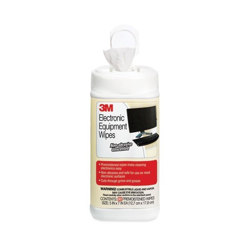 3M Electronic Equipment Cleaning Wipes, 1-Ply, 5.5x6.75, Unscented, 80/Canister gallery