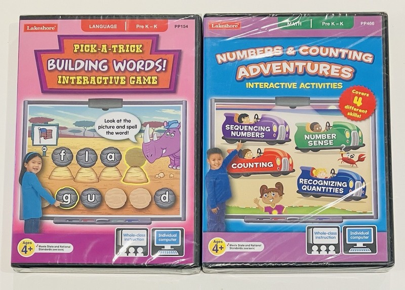 Lakeshore Interactive Interactive Games PC CDROM. Lot Of 2 Pre K-K Language Math