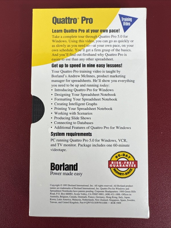 Borland Quattro Pro Training Video for Windows, Version 5.0 VHS, New Sealed gallery