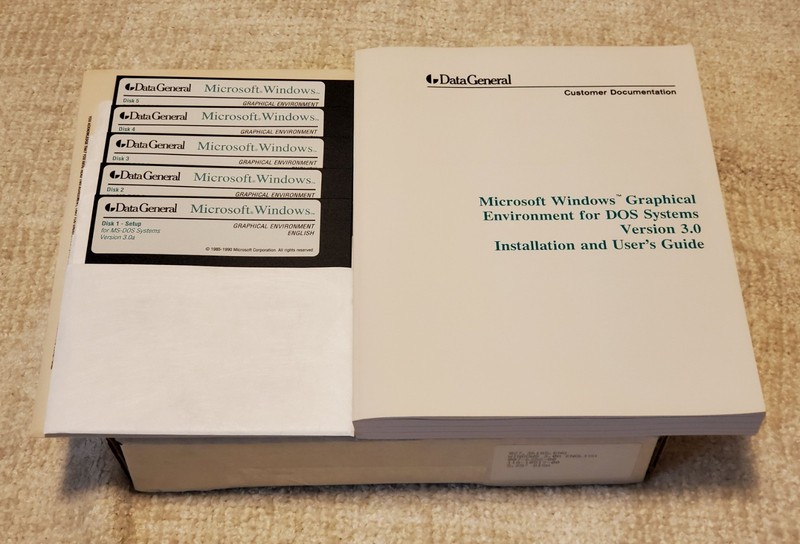 Mint 1990 Microsoft Windows 3.0 GUI For DOS (5 – 1.2m Disks, Data General Label)