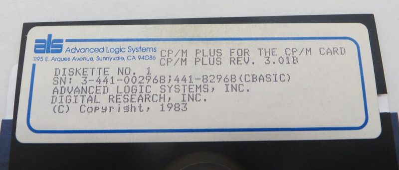 CP/M PLUS REV. 3.01B 5.25" Floppy Disk 1983 Advanced Logic Systems Inc. #4038 gallery