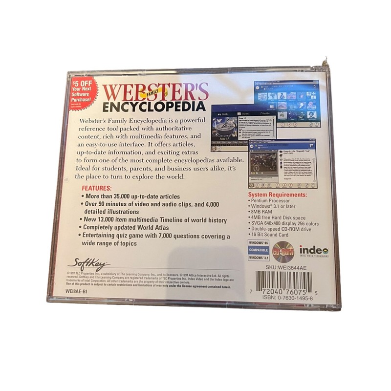 Webster's Interactive Encyclopedia CD-ROM 1997 Windows 95/3.1 Compatible gallery