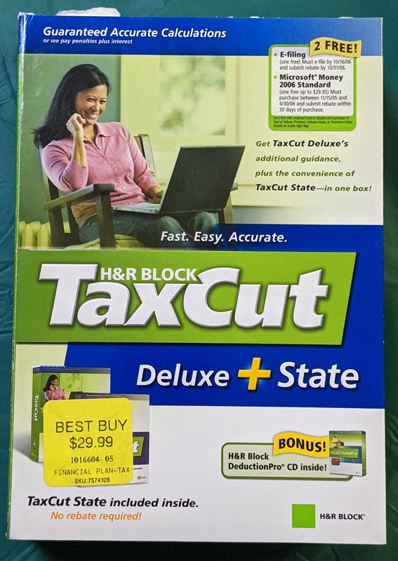 2005 H&R Block TaxCut Deluxe & State includes DeductionPro – See Description