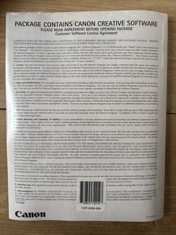 Canon Creative CD ROM & User Manual CST 4181-000 ~Sealed inOriginal Plastic Wrap gallery