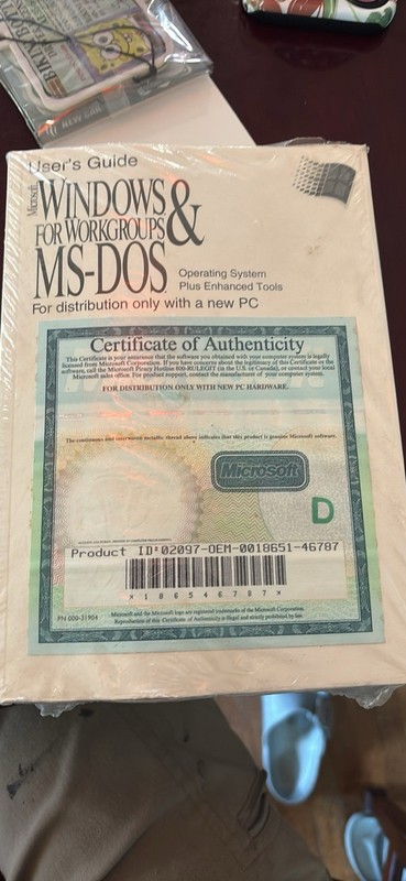 Microsoft Windows for Workgroups & MS-DOS OEM Certificate of Authenticity EN