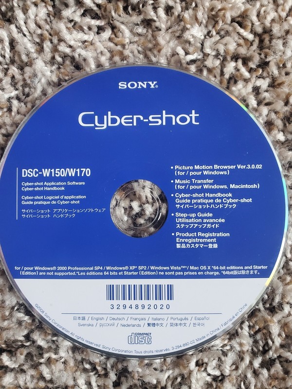 SONY CYBER-SHOT DSC-W150 Application Software Disc