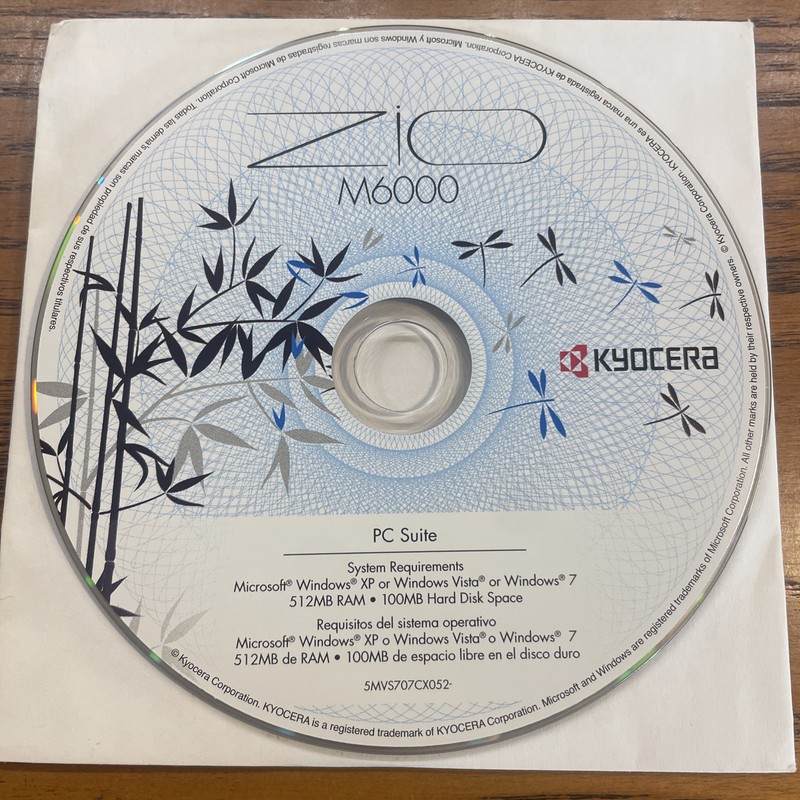 ZIO M6000 Kyocera Installation CD Disc Wacom Bamboo PC Suite Microsoft Windows