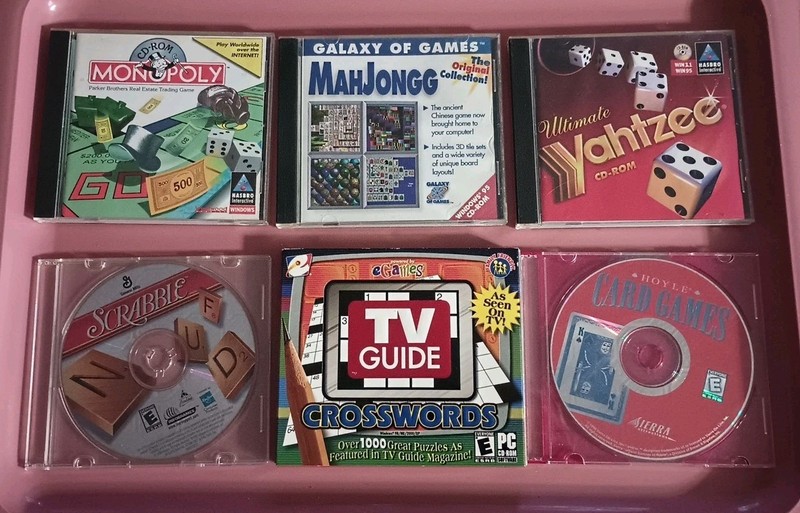 Vintage Video Games Pc Cd-ROM Lot 6 Monopoly Mahjong Yahtzee Crosswords Yahtzee
