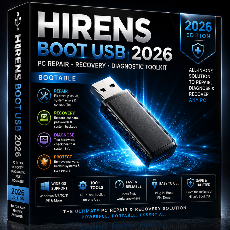 Hirens Boot 2026 Edition PC Repair Backup Recovery Diagnostic Toolkit Bootable