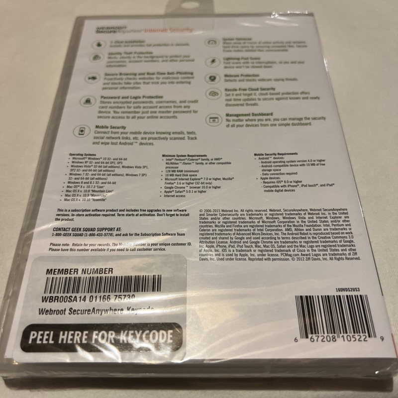 Webroot Secure Anywhere Internet Security 3 Devices for PC/MAC/Mobile NEW/SEALED gallery