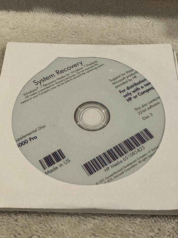 HP System Recovery Win 7 4000 Pro (3Discs) – CD’S ONLY IN VERY GOOD CONDITION!!!