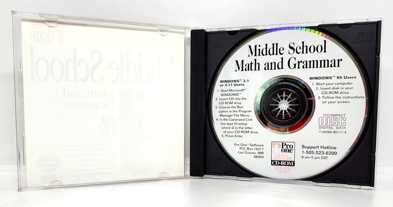 MIDDLE SCHOOL / MATH & GRAMMAR 1 PRO ONE CD-ROM (1995) WINDOWS 3.1 x /95 PC gallery