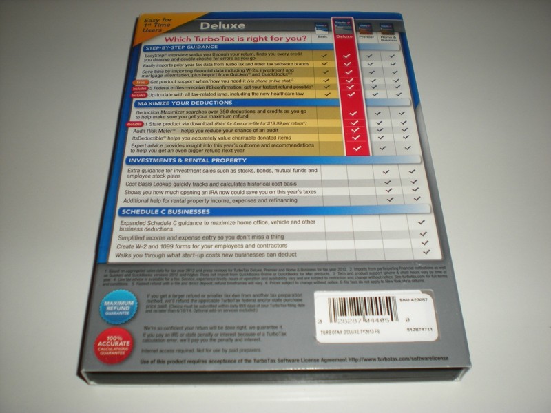 Turbotax 2013 Deluxe. Federal & State + Federal E-file. Ugly new sealed box. gallery
