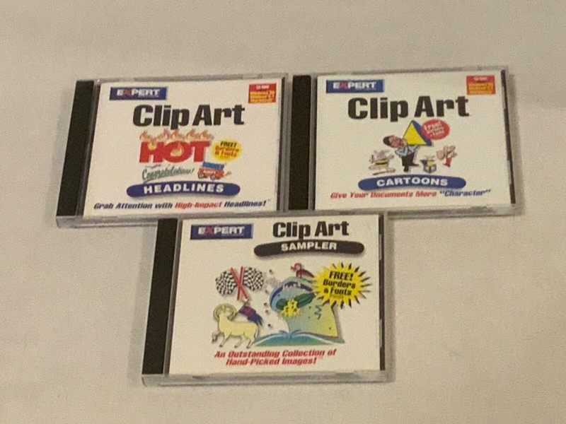 Lot of 3 Clip Art CD’s: Sampler, Cartoons & Headlines