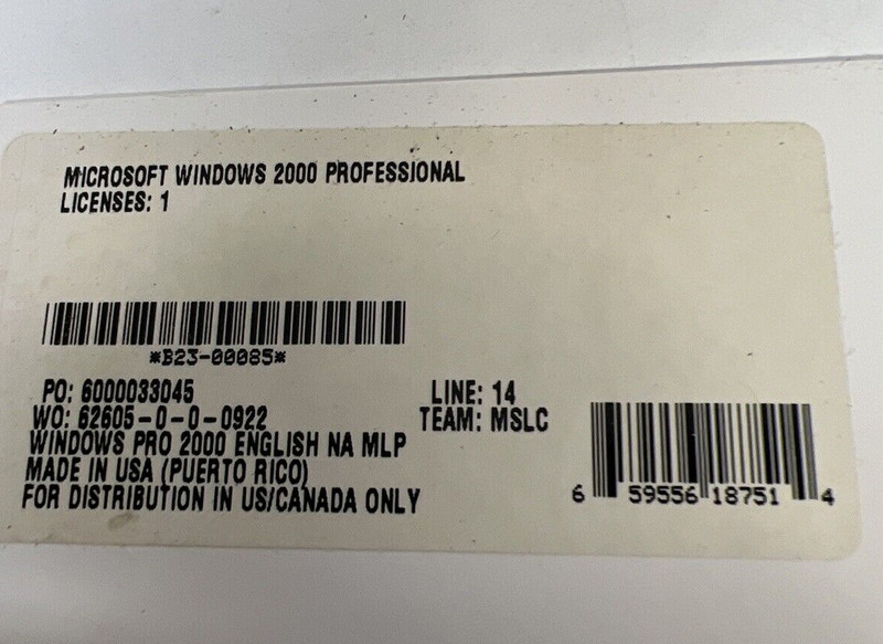 Microsoft Windows 2000 Professional License Pak (1 User/s) New Sealed gallery