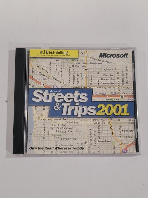 Vintage Microsoft Streets & Trips 2001 PC CD-ROM Software Program 2 Discs