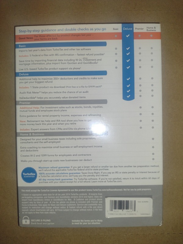 2015 Intuit Turbotax Deluxe Minimize Your Deductions Federal/State Returns gallery