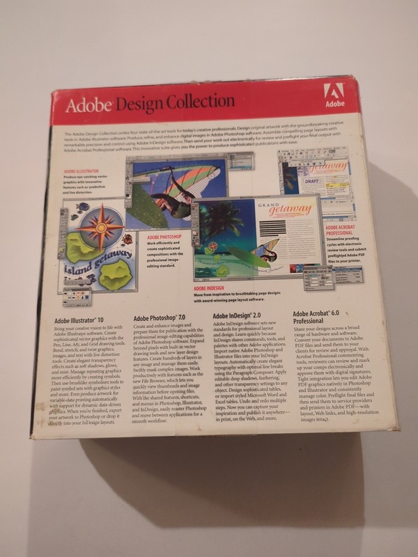 Vtg ADOBE DESIGN COLLECTION 1999 Photoshop 7.0 Indesign 2.0 Illus 10 Acrobat 6 gallery