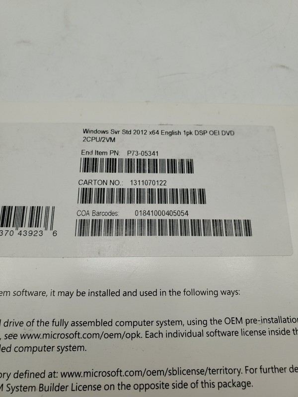 Microsoft Windows SVR STD 2012 x64 English Software DVD 2CPU/2VM gallery