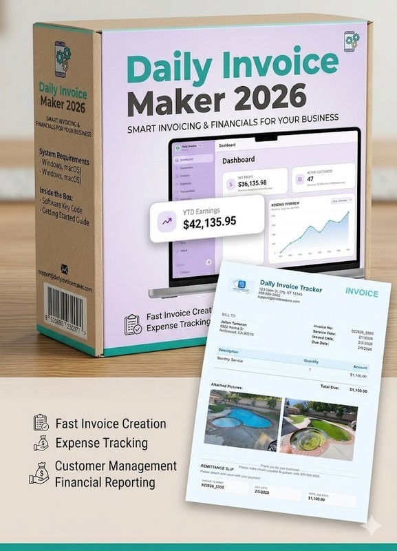 2026 Invoice Generator, Receipt Tracker, Financial & Budget Tracker Windows/Mac