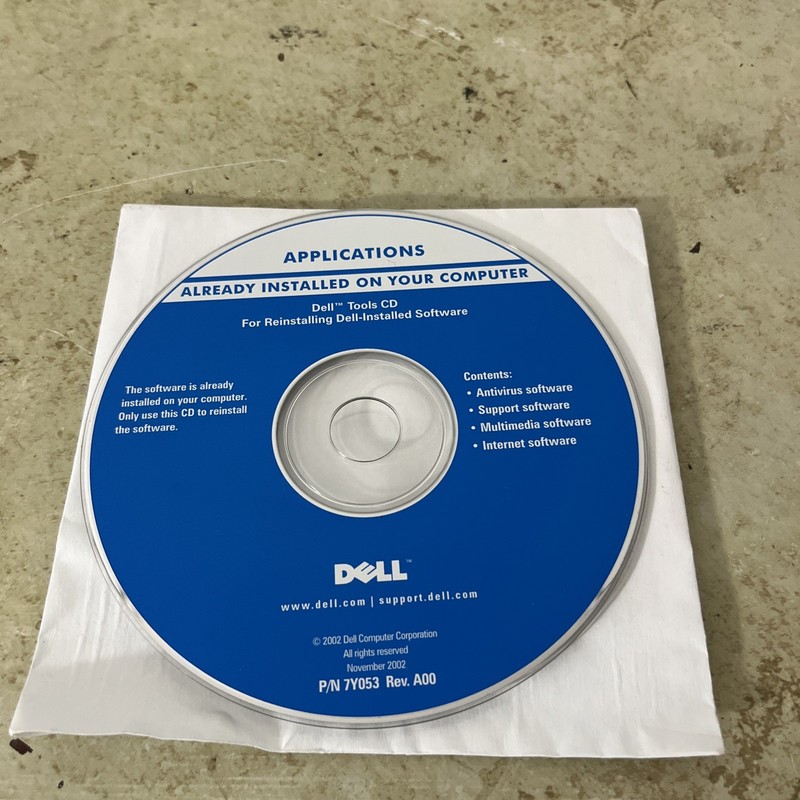 Vintage 2002 Dell Tools CD – Reinstalling Dell Tools System Software P/N 7Y053 ຈ