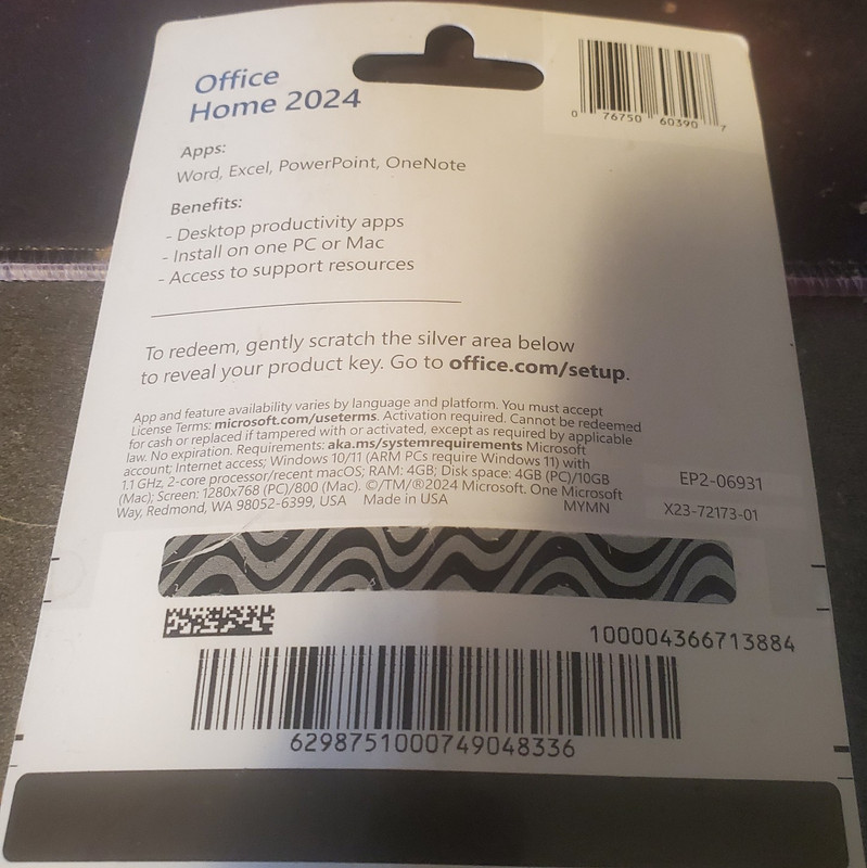 Microsoft Office Home 2024 Product Key Card Word Excel PPT OneNote Win/Mac 1PC
