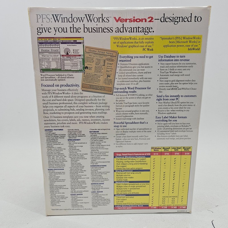 PFS Window Works Version 2 with WinFax Ultralite, 3.5" Floppy Disc, New Sealed gallery