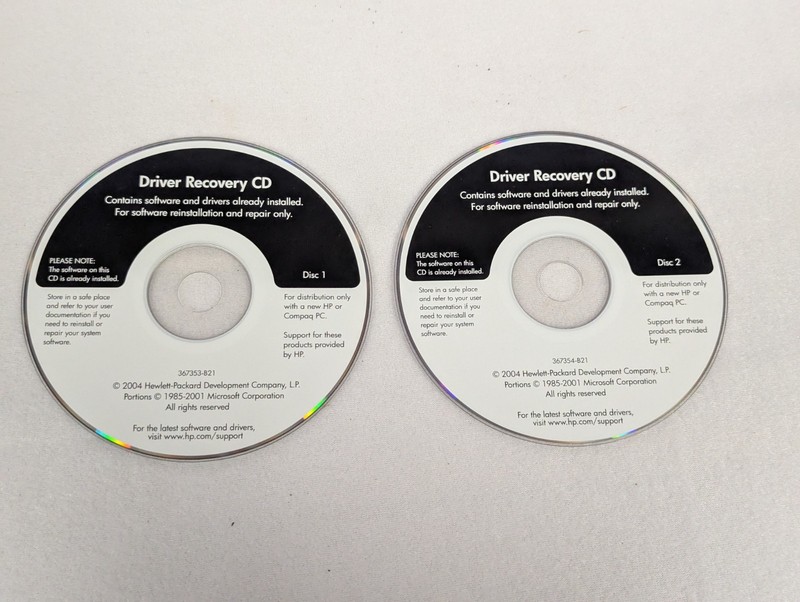 2004 HP Application & Driver Recovery CD 367353-B21 367354-B21 Two Disc Set