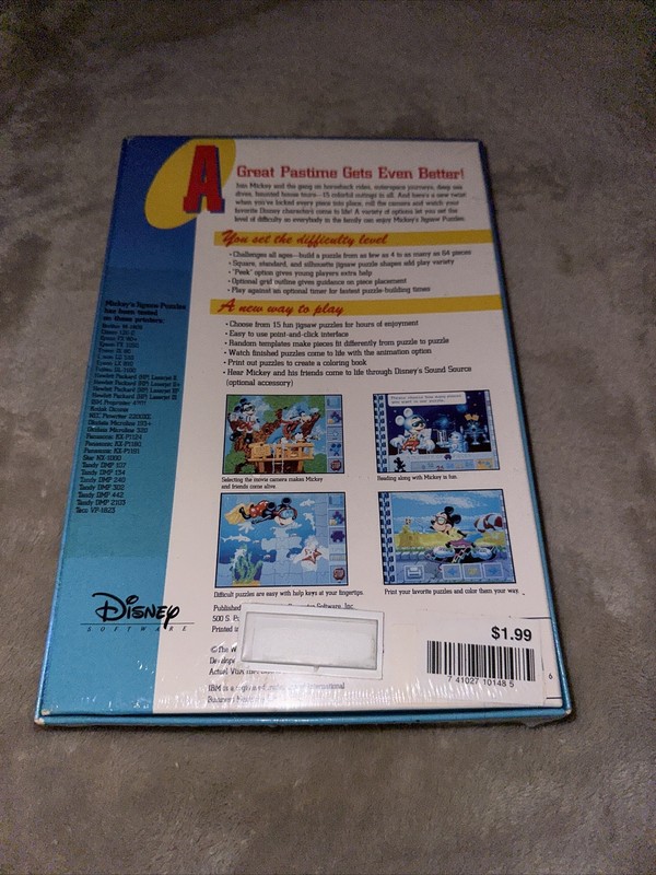 mickey’s jigsaw puzzles ibm pc 3.5 5.25 Brand NEW Sealed gallery