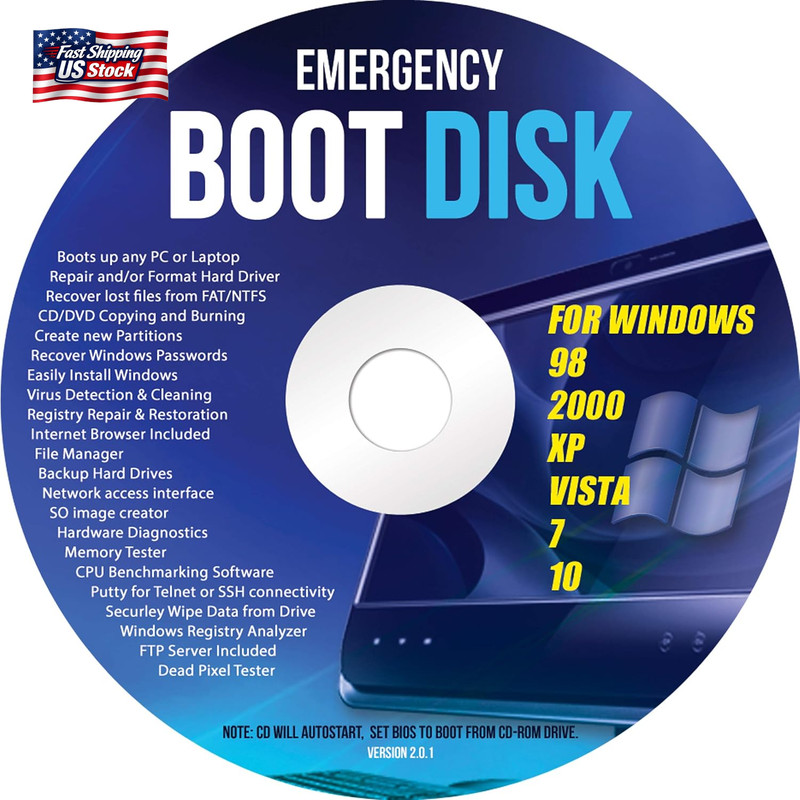 Ralix Windows Emergency Boot Disk – for Windows 98, 2000, XP, Vista, 7, 10 PC Re