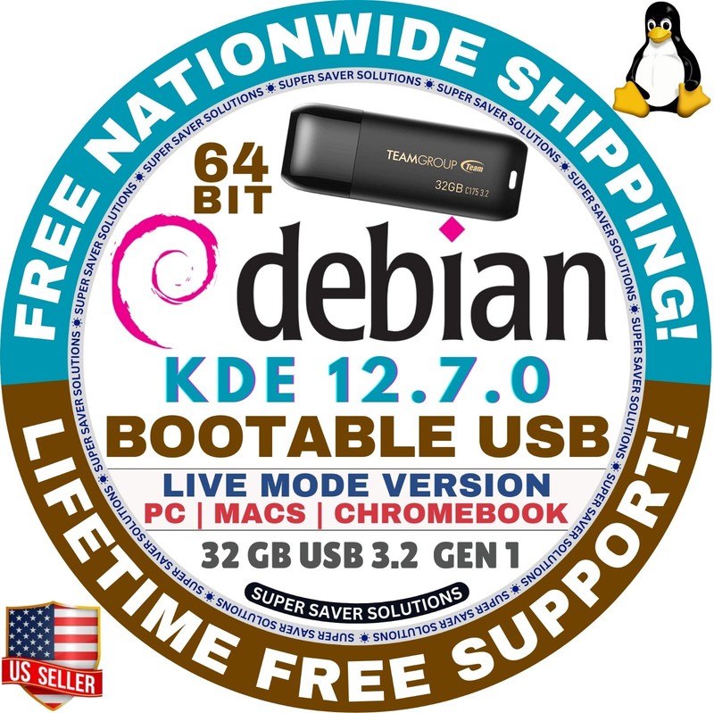 DEBIAN LINUX OS 12.7 BOOT LIVE/INSTALL DVD/USB, CINNAMON, XFCE, MATE, GNOME, KDE gallery
