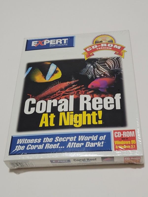 Vtg Expert Software Coral Reef at Night CD-Rom 1995 Windows 95 Sealed Big Box