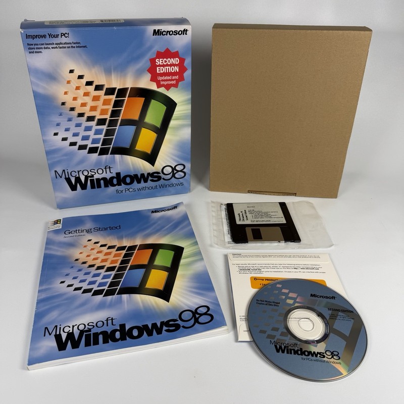 Microsoft Windows 98 Second Edition SE Retail Box Full Operating System w/CD Key