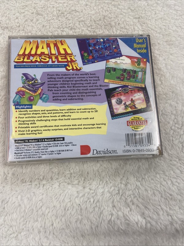 Davidson Math Blaster Jr. 4-7 Windows 95 3.1 Macintosh CD Rom Vintage Software gallery