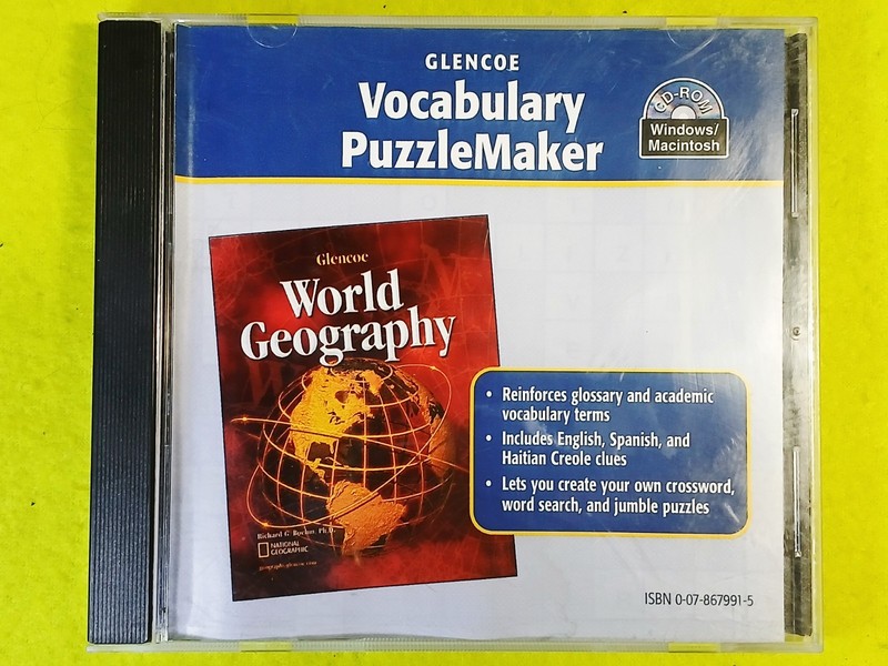 Glencoe World Geography Vocabulary PuzzleMaker CD-ROM Windows 95 Macintosh PC