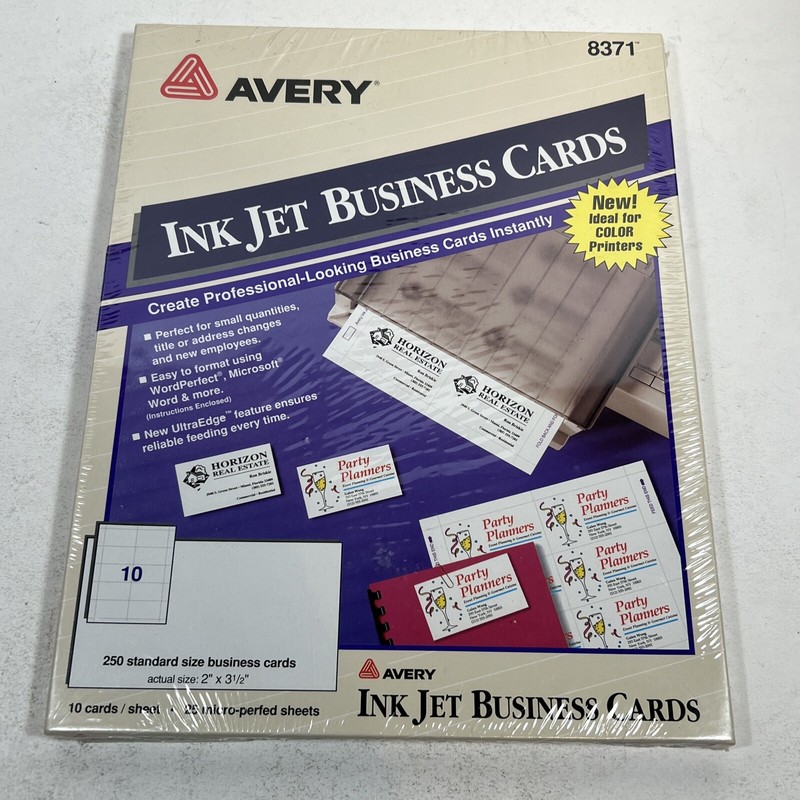 NOS 1994 250 Avery Microperf Business Cards Inkjet 2 x 3 1/2 White 8371 U