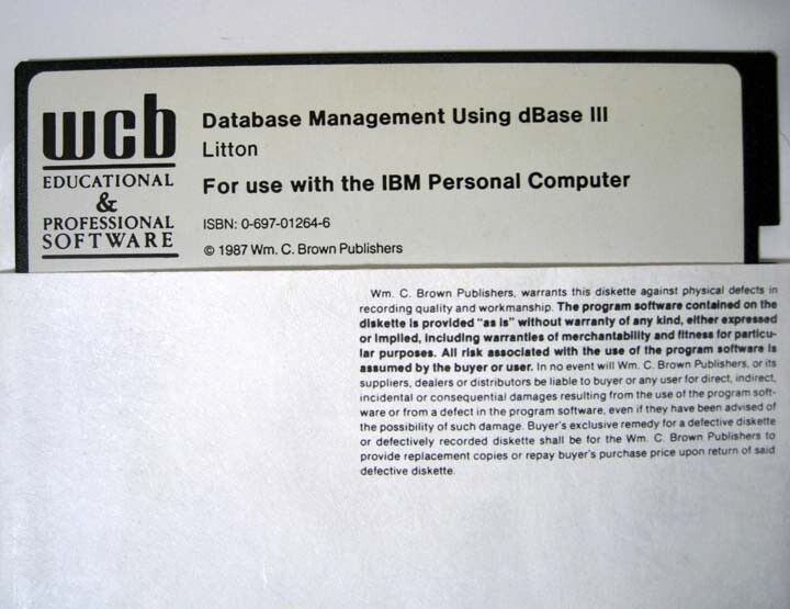 WCB ® Database Using dBase III PC-DOS IBM-PC One 5.25″ Floppy Disk © 1987 New
