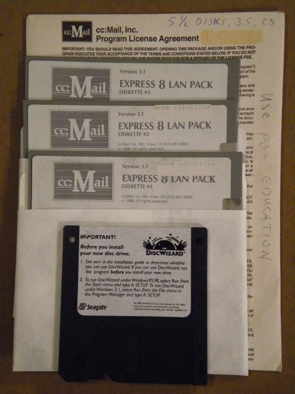 Rare, Vintage cc:Mail, Inc. Express 8 LAN Pack, Release 3.1 1990 Diskettes
