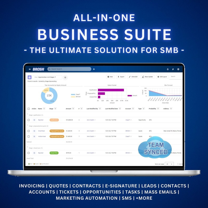 BROSH Business Suite for real estate, Synced Sales pipline, invoices, ESignature gallery