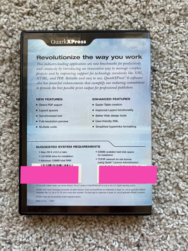 Quark XPress 6.0 CD w/serial number gallery