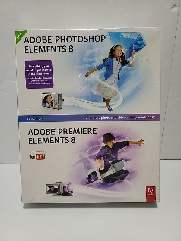 Adobe Photoshop Elements 8 & Adobe Premier Elements 8 Win 7 XP Vista New Sealed
