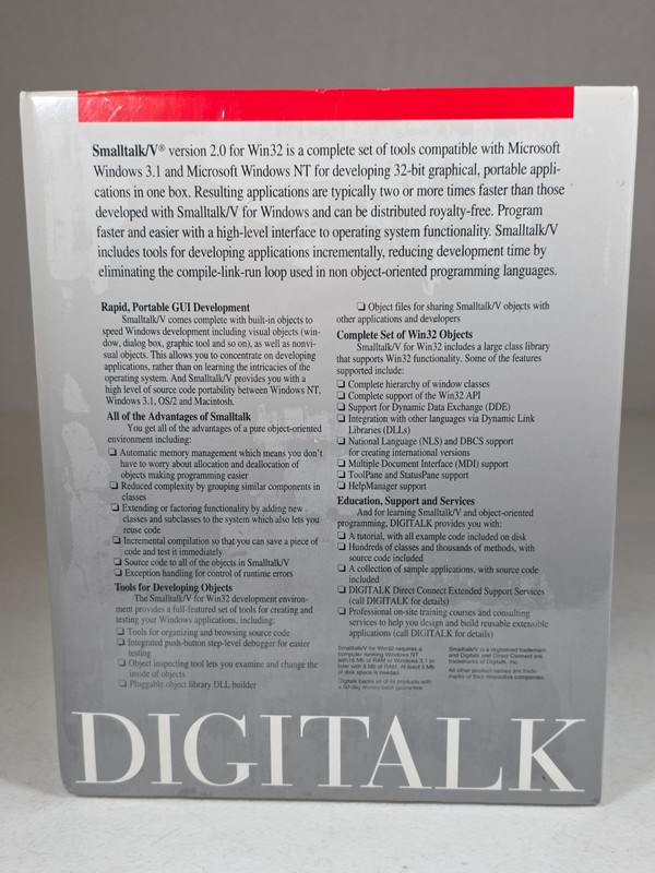 Digitalk Smalltalk/V 2.0 Win32 Sealed Vintage Software Windows NT Windows 3.1 gallery
