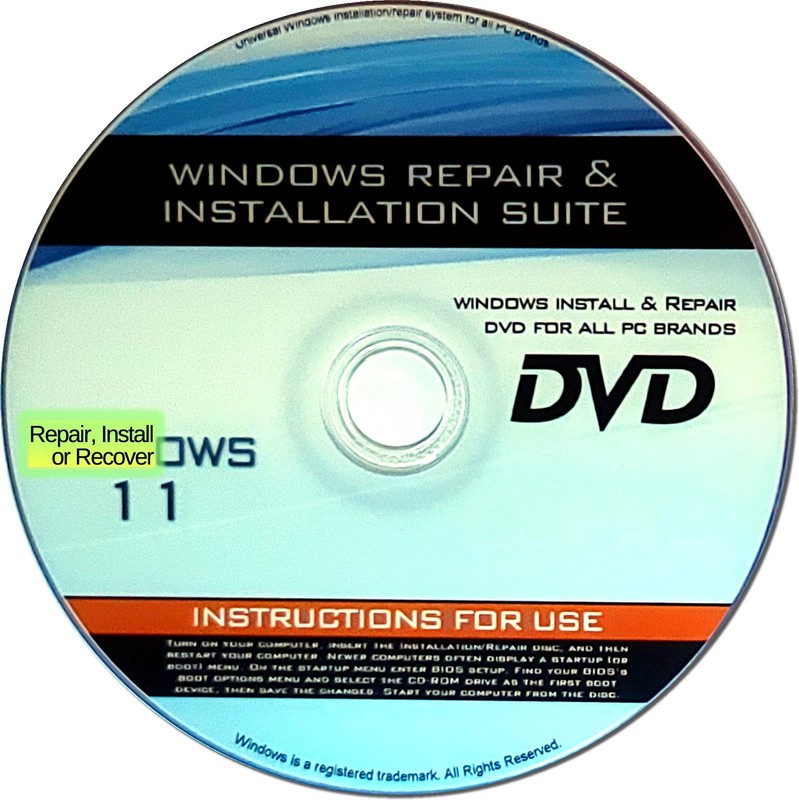 Recovery, Repair & Re-install disc compatible with MS Win 11 64 bit silver