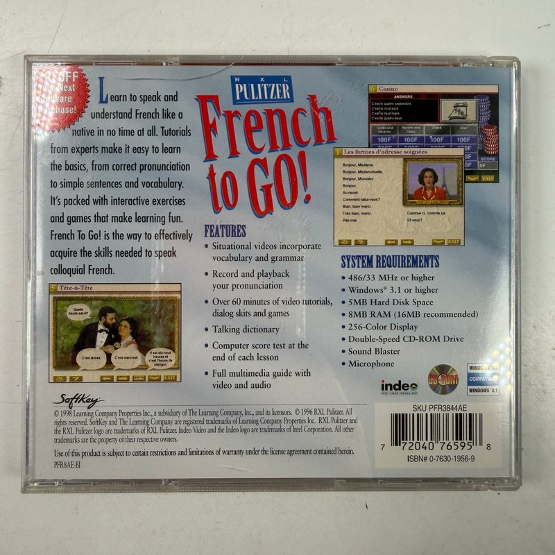 Softkey Pulitzer French to GO! Learn French Software CD Windows 3.1 95 gallery