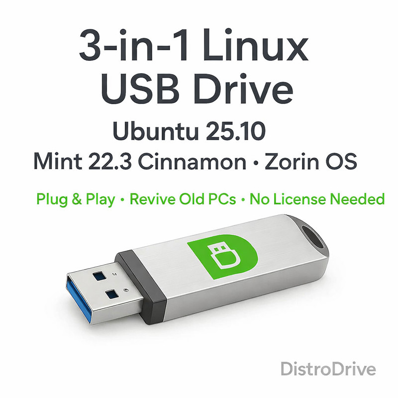 3-in-1 Linux Bootable USB Ubuntu 25.10 Mint 22.3 Cinnamon Zorin Revive Old PC