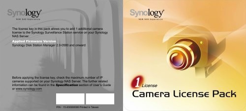 Ip Camera License Pack For 1 - Synology Clp1