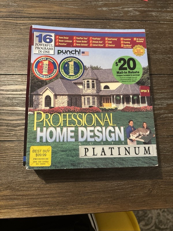 Punch Professional Home Design Suite Platinum Version PC CD-ROM 2001 w box – VG