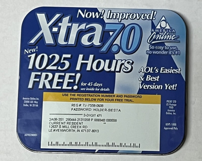 AOL CD Version 7.0 - 1025 Hours Free for 45 Days - New - Vintage Blue Tin gallery