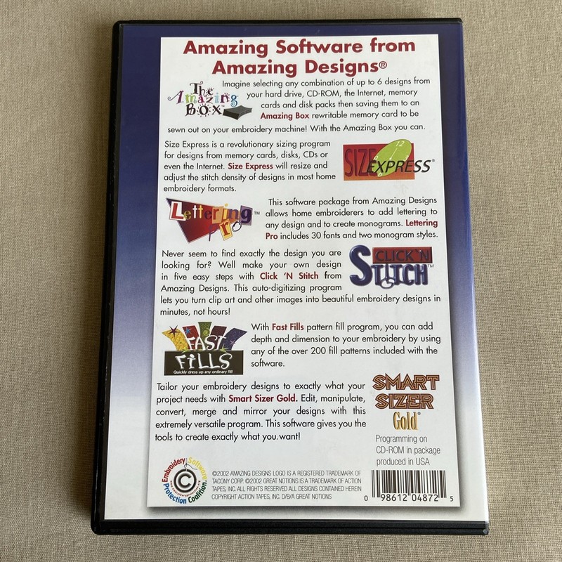 Amazing Designs: Embroidery Solutions (PC CD-ROM 2002) AD-PROMO4 Software Demo + gallery